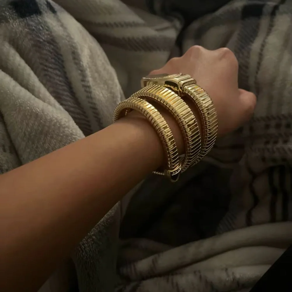 Serpenti Luxury Gold Wrap Watch with Crystal-Embellished Teardrop Dial